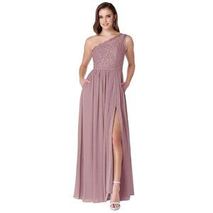 Azazie Demi Dusty Rose Pink Bridesmaid Dress Custom Sz 2 One Shoulder Wedding